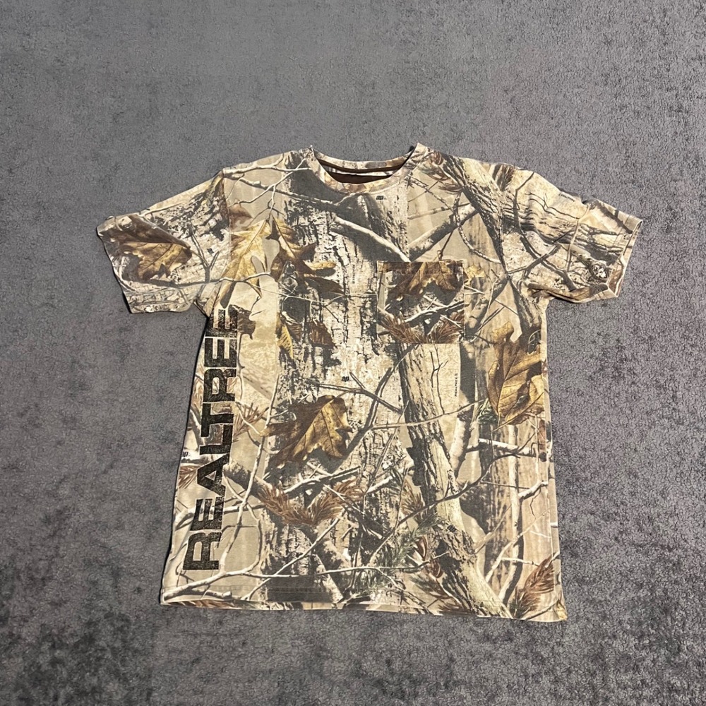 Vintage Y2K Realtree Camo Pocket Shirt Mens Medium Brown Woodland Hunting Tee